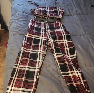 Plaid Trousers in Red and Black